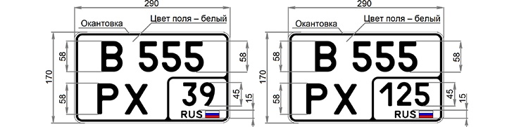 Рисунок из нового ГОСТа: номерной знак размером 29×17 см с символами, расположенными в два ряда
