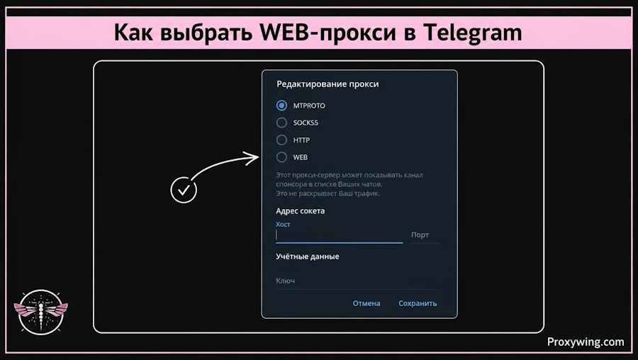 ��� WEB � ������ ������ Telegram Desktop. �����������: ProxyWing 
